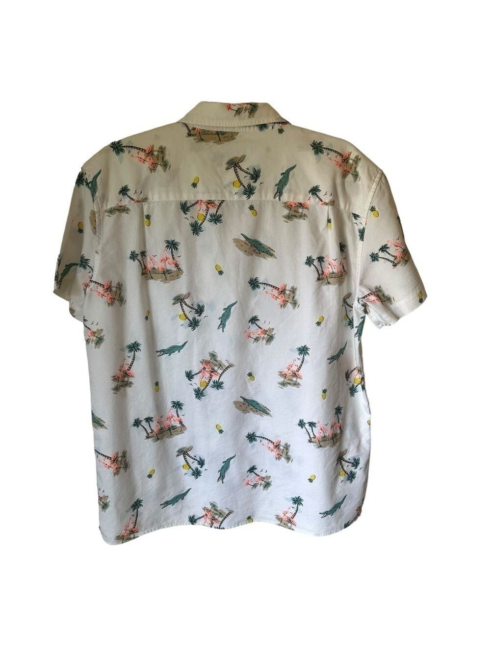 American Eagle Tropical Beach Flamingo Print White Short Sleeve Button Down M - Picture 2 of 7
